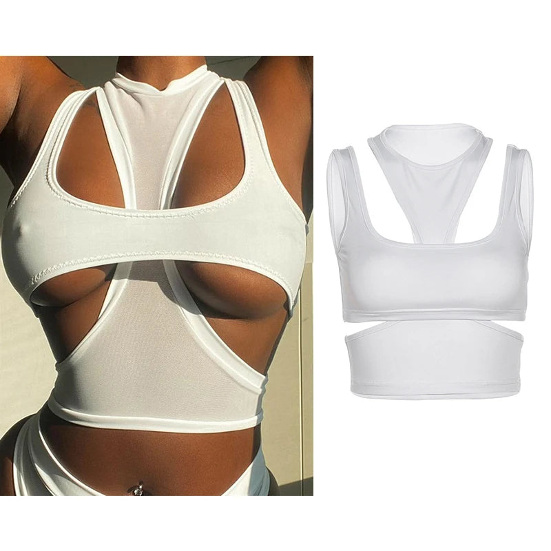 Sexy White Cut Out Crop Top
